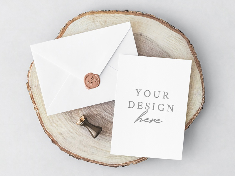 Invitation Card & Envelope PSD Mockup