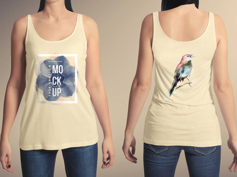 Download T-Shirt Girl Front & Back PSD Mockup | MockupsQ