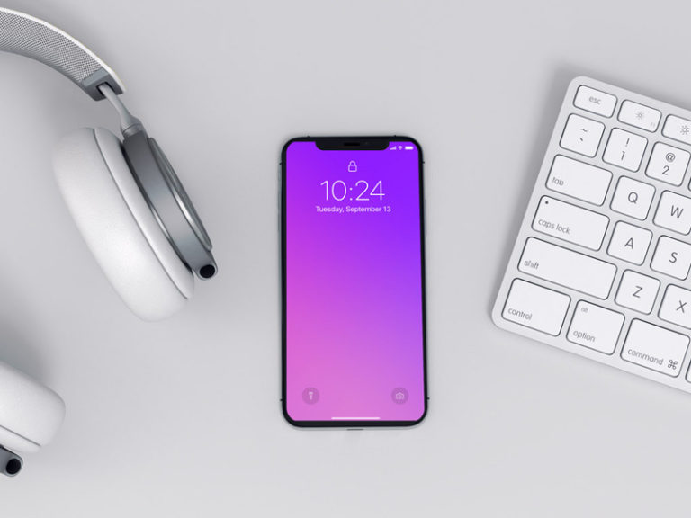 Download iPhone X with Keyboard and Headphones PSD Mockup | MockupsQ