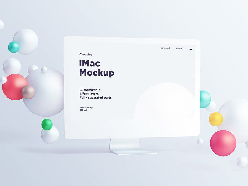 iMac with Spheres PSD Mockup