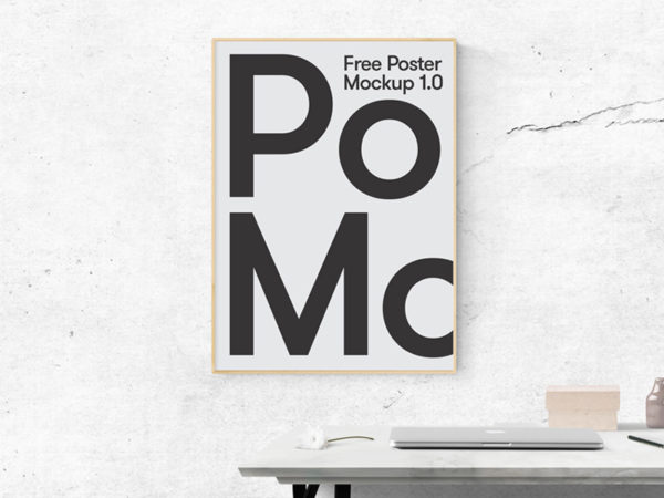 Poster Hanging on Wall PSD Mockup