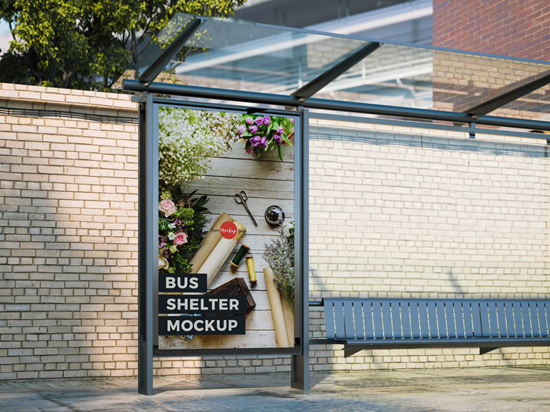 Bus Shelter Outdoor Advertisement PSD Mockup