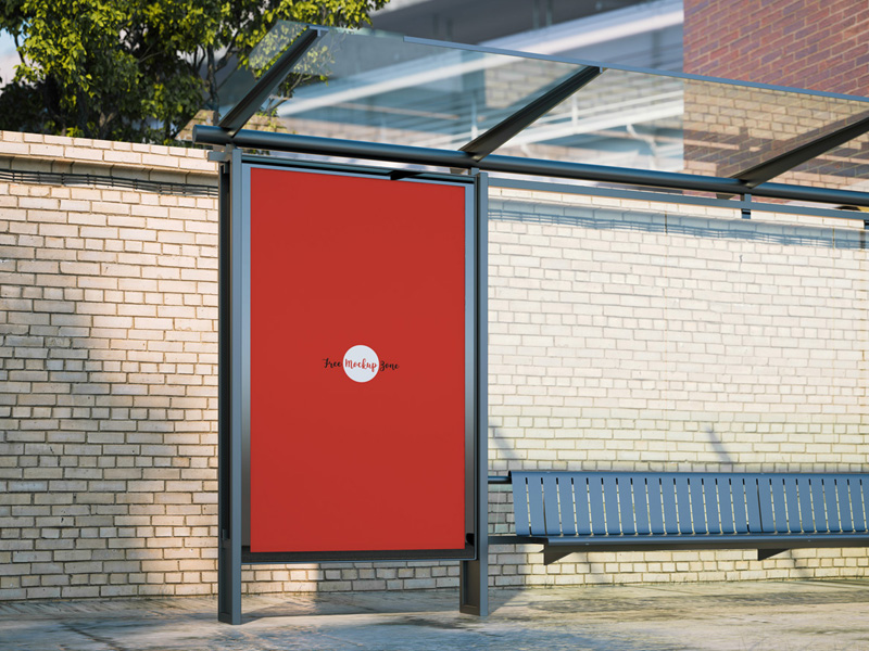 Bus Shelter Outdoor Advertisement PSD Mockup