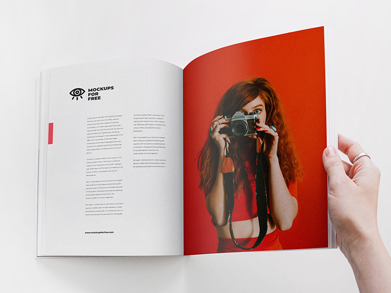Open Magazine by Female Hand PSD Mockup