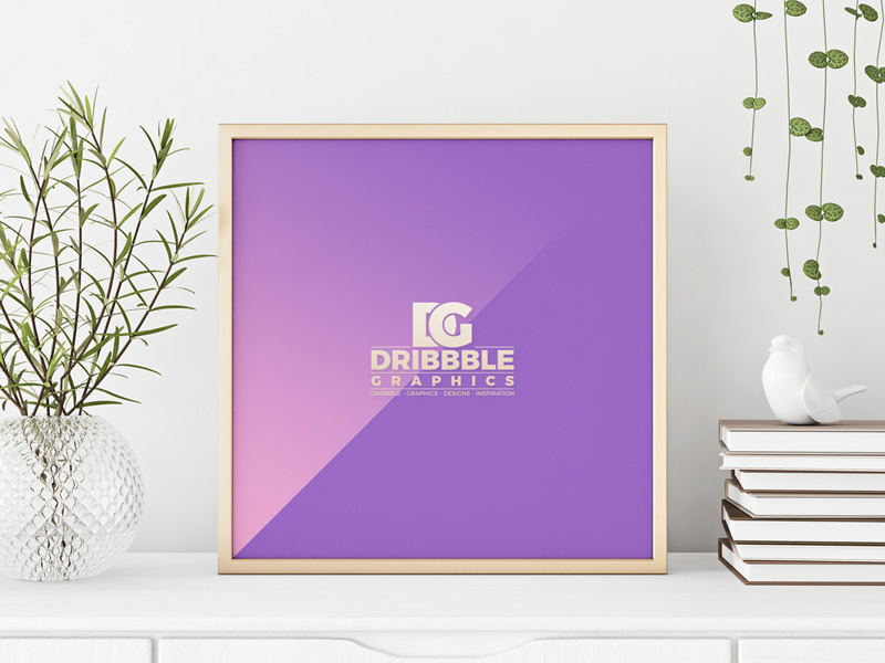 Interior Square Metal Poster Frame PSD Mockup