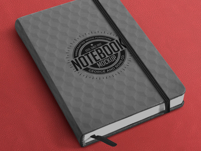 Casebound Notebook with Strap PSD Mockup