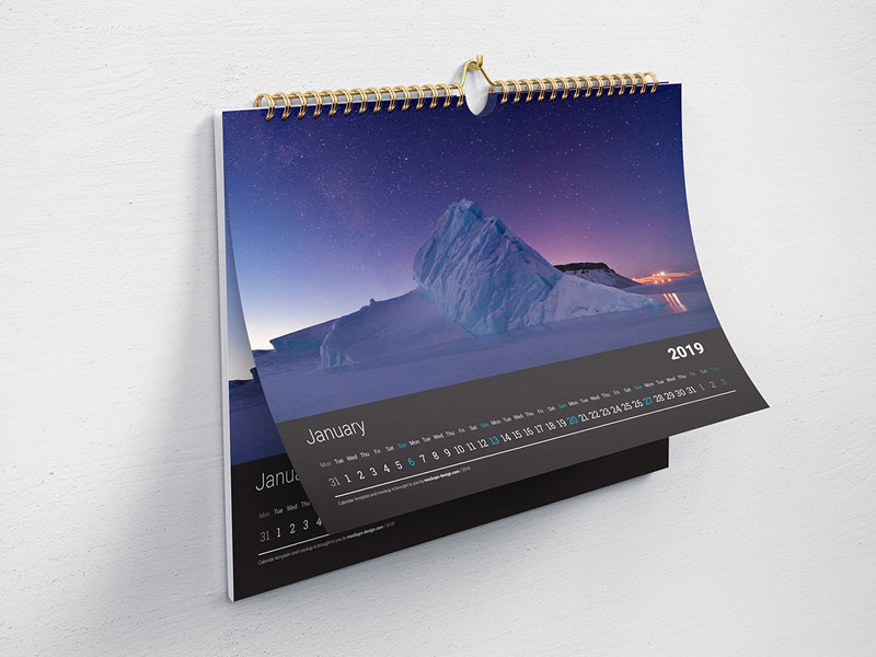 Horizontal Wall Calendar PSD Mockup