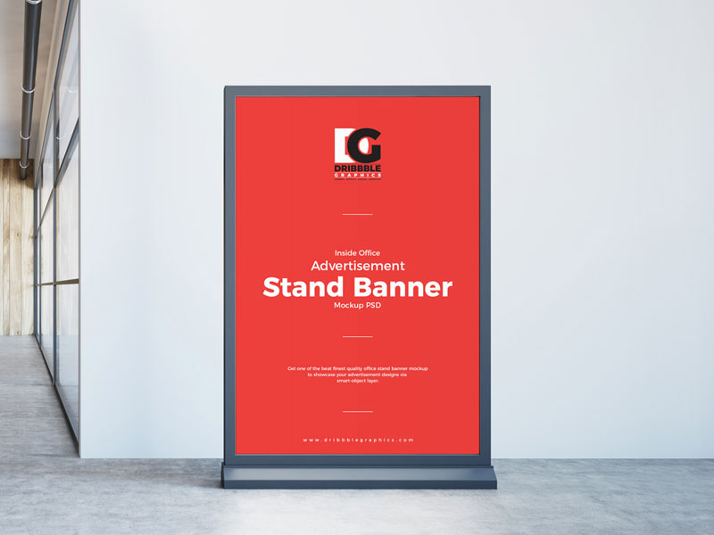 Advertisement Stand Inside Office PSD Mockup