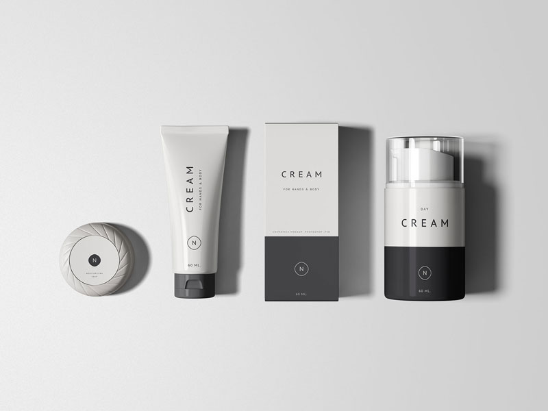 Essential Cosmetics Packaging Set PSD Mockup