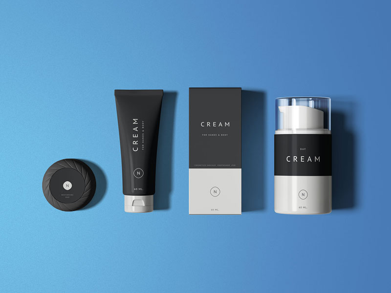 Essential Cosmetics Packaging Set PSD Mockup