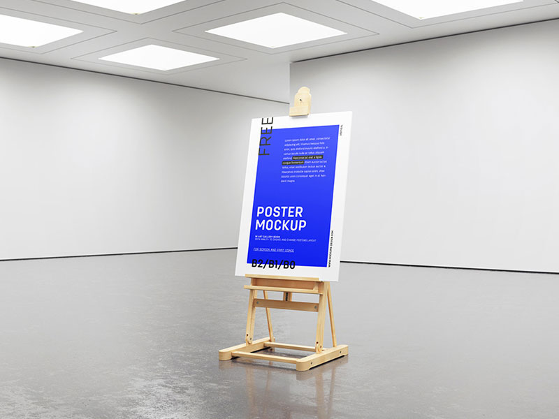 Poster With Easel In Gallery PSD Mockup