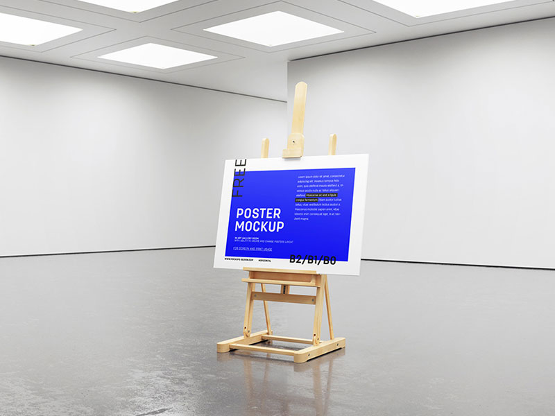 Poster With Easel In Gallery PSD Mockup