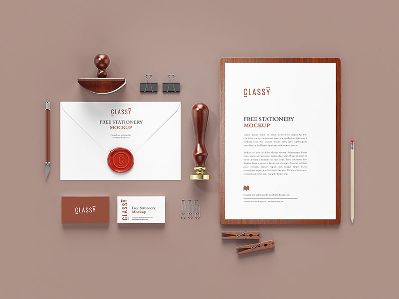 Classy Stationary Branding PSD Mockup