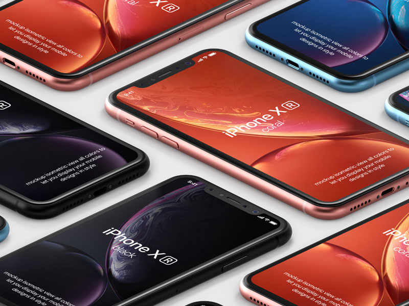 Download iPhone XR Isometric PSD Mockup | MockupsQ