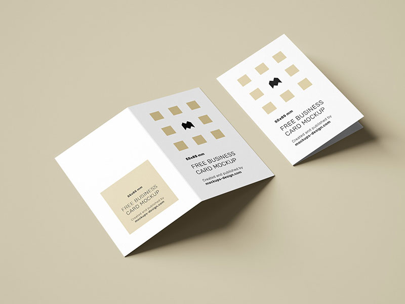 Folded Business Cards PSD Mockup