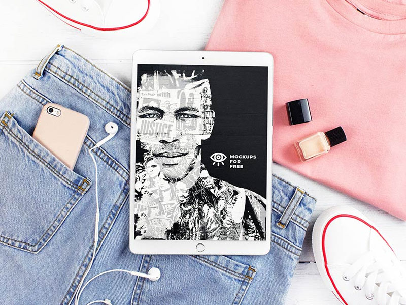 Download Ipad With Jeans And Converse Psd Mockup Mockupsq