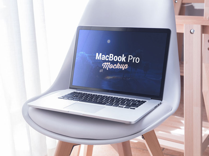 MacBook Pro on Chair PSD Mockup