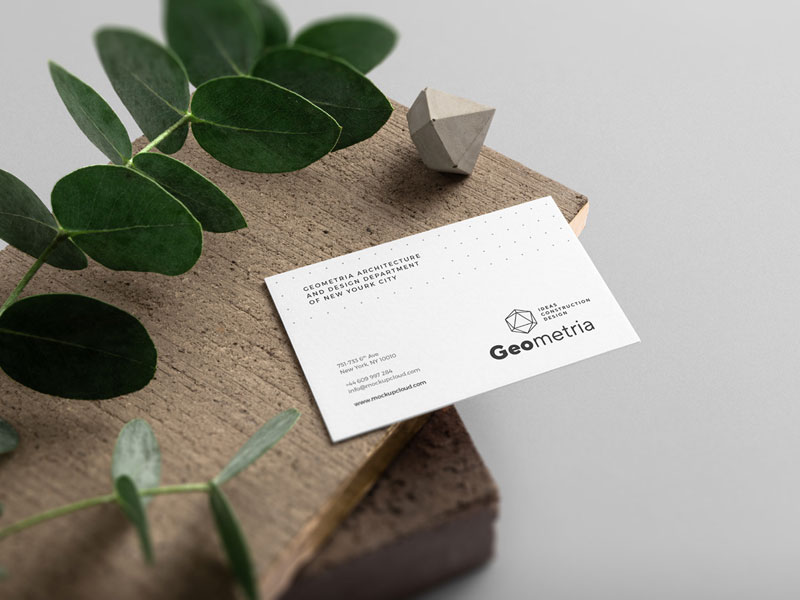 Business Card on Wooden Block PSD Mockup