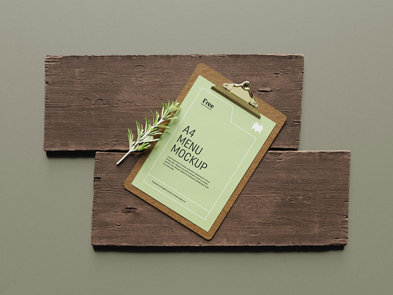 Menu on Wooden Block PSD Mockup