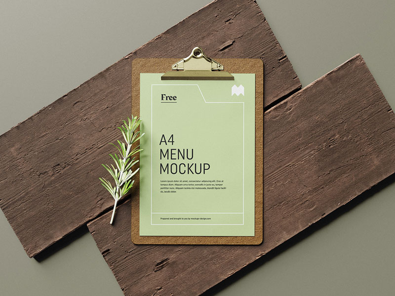 Menu on Wooden Block PSD Mockup