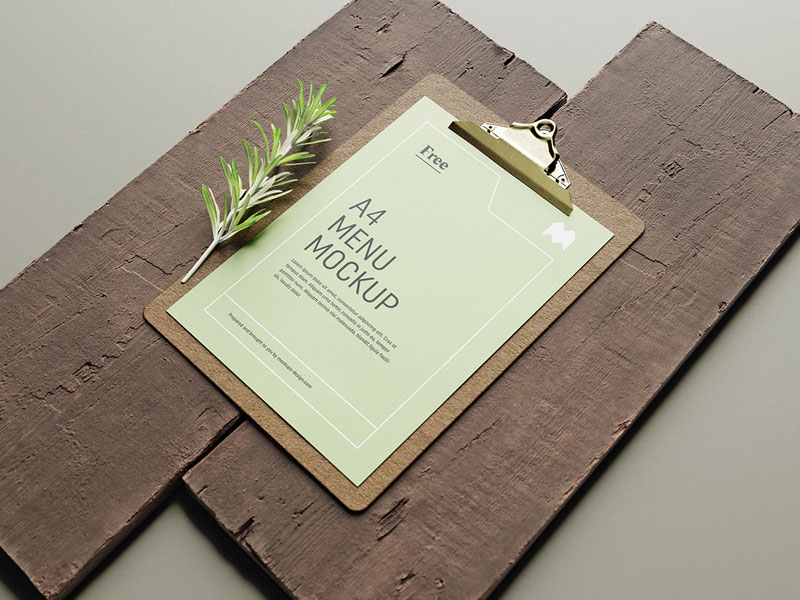 Menu on Wooden Block PSD Mockup