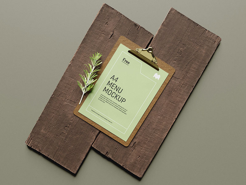 Menu on Wooden Block PSD Mockup