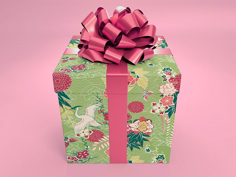 Wrapped Gift Box PSD Mockup