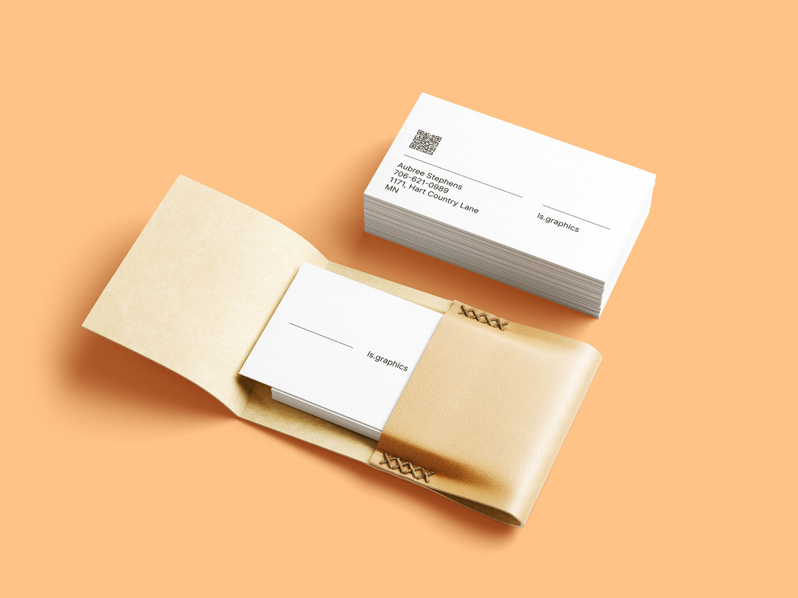 Business Cards with Leather Card Holder PSD Mockup